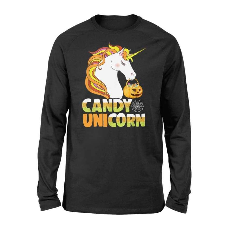 Cute Candy Corn Unicorn Shirt Halloween Girls Outfit – Standard Long Sleeve