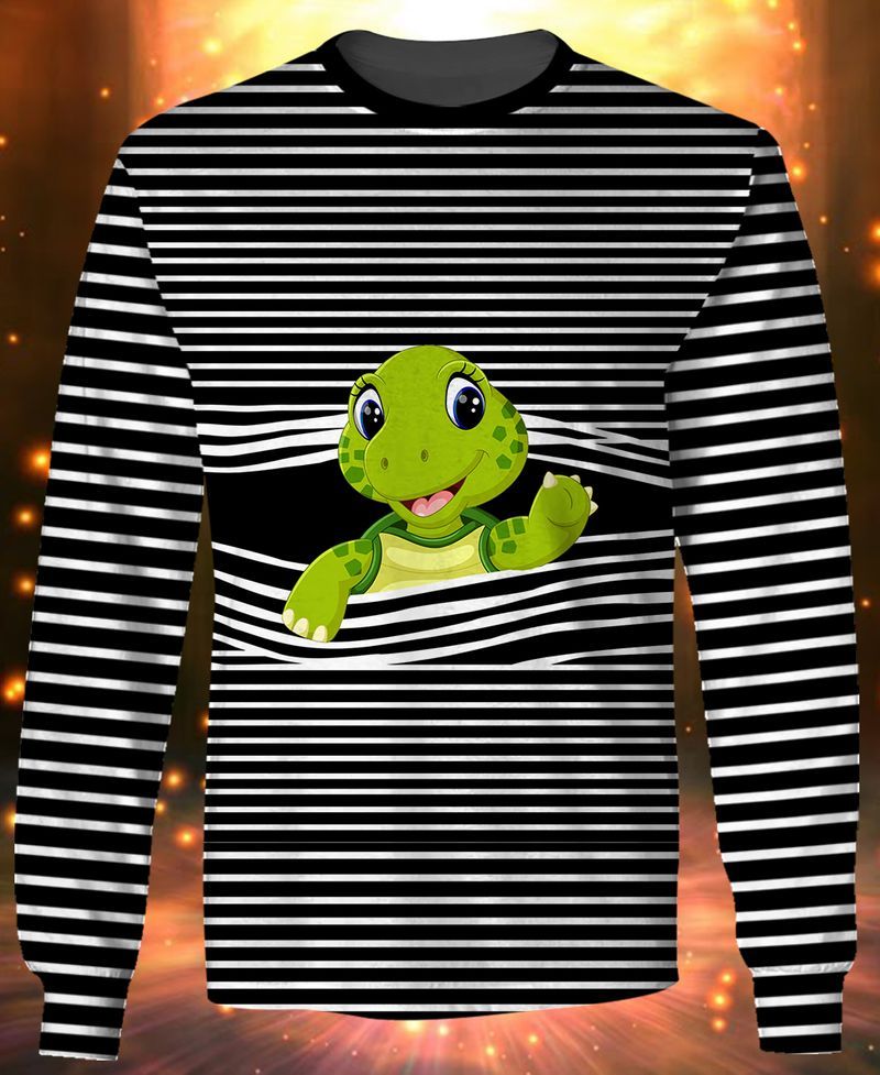 Turtle 3D Full Print On Striped Gift For Animal Lovers 3D Sweatshirt