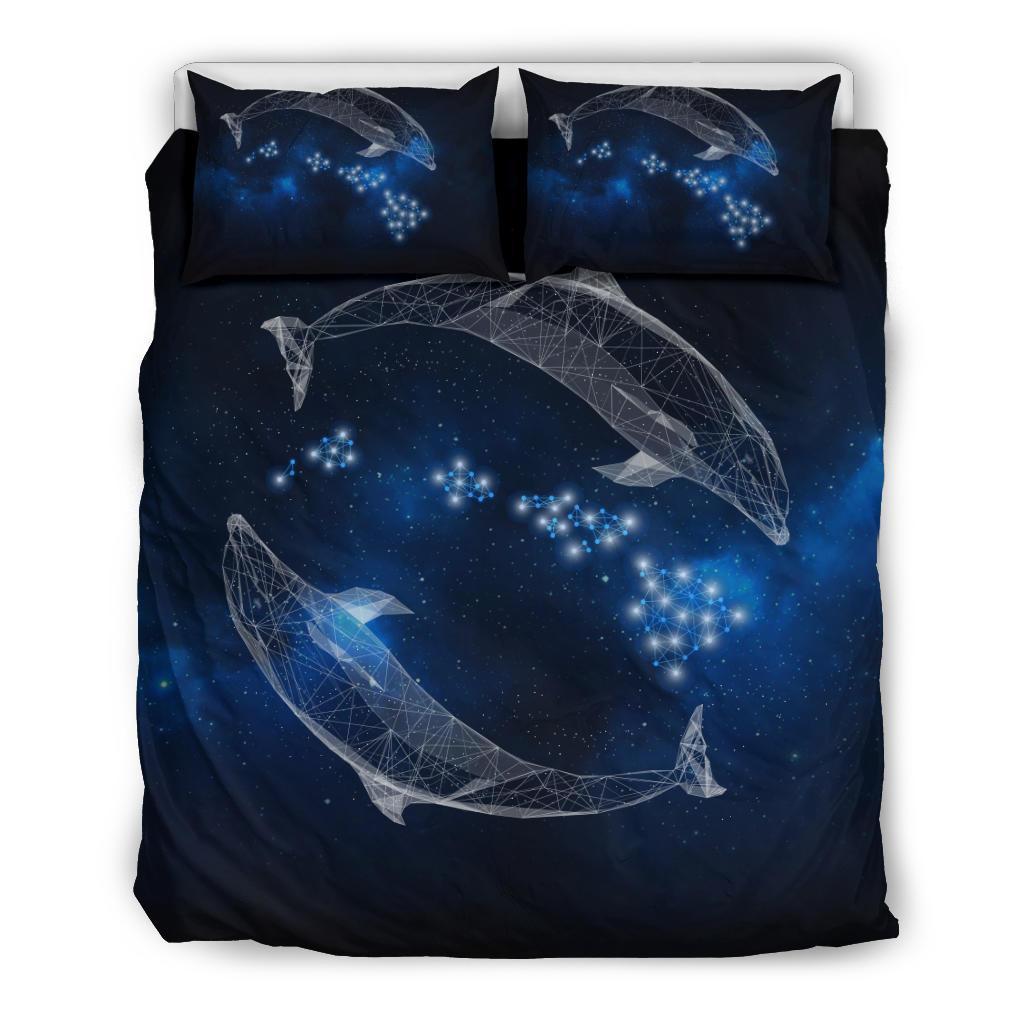 Hawaiian Map Galaxy Zodiac Dolphin White Polynesian Bedding Set