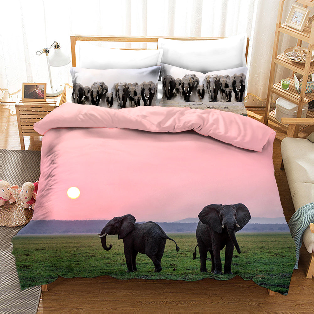 3D Elephant Pink Sky Quilt Cover Set Bedding Set Pillowcases 77