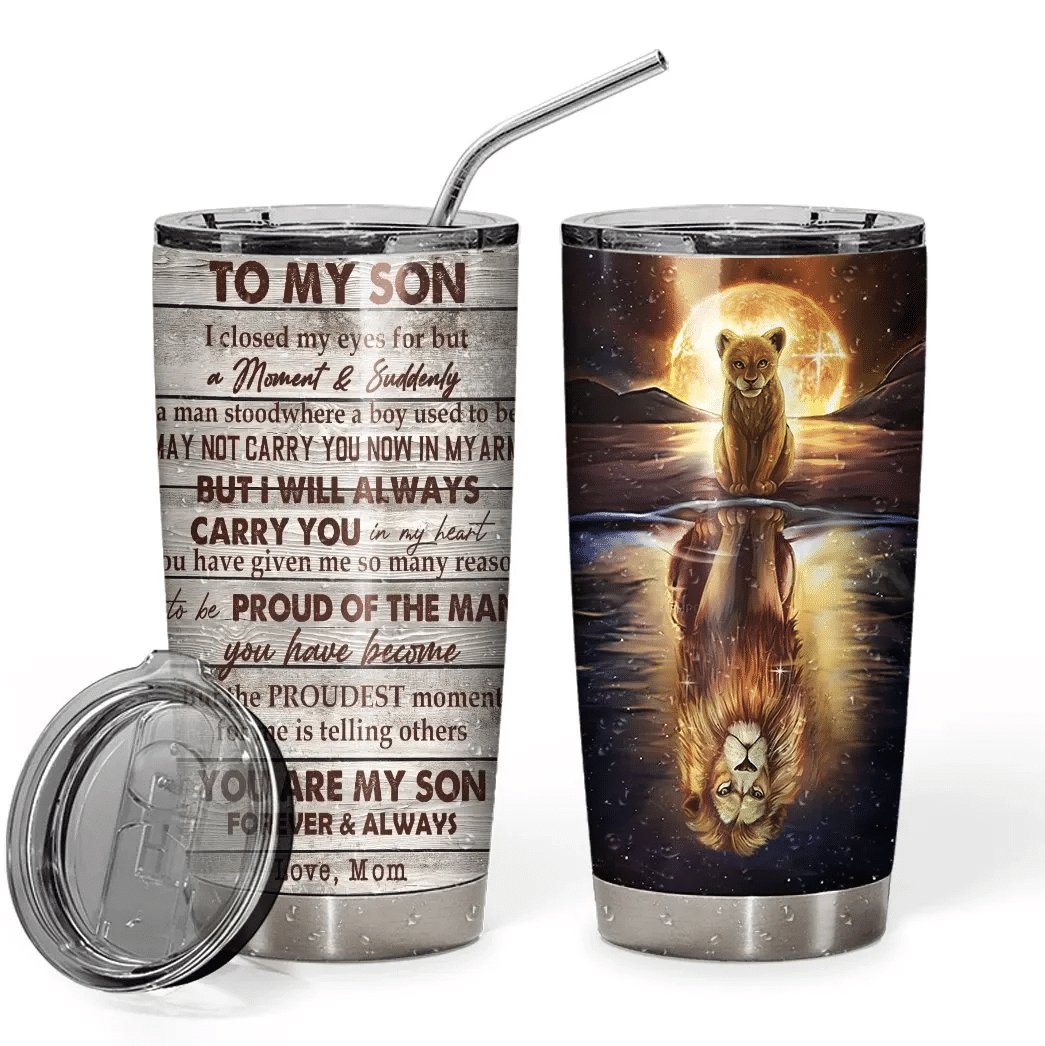 3D To My Son Lion Reflection Gift For Lover Day Travel Tumbler All Over Print Size 20Oz – 30Oz