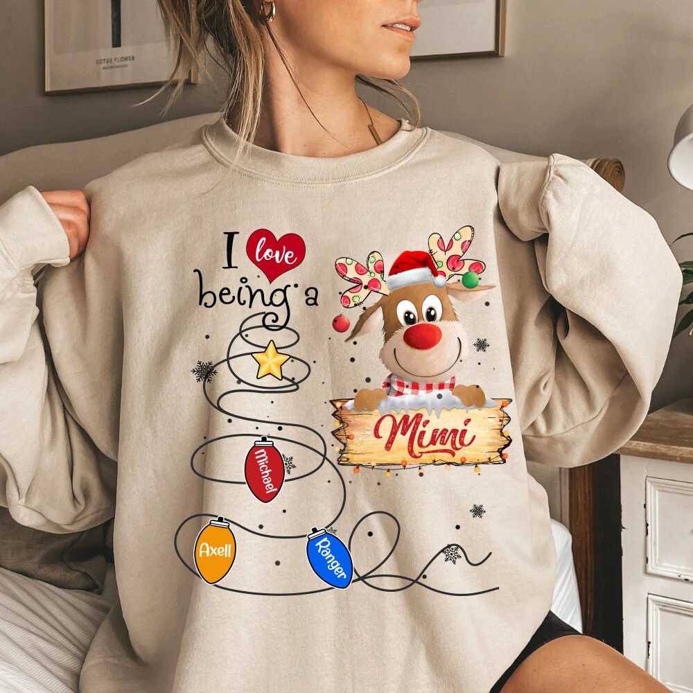 Christmas Grandma Reindeer Sweatshirt, Christmas I love being Mimi Sweatshirt, Custom Mimi Christmas Shirt, Mimi Custom kids Reindeer