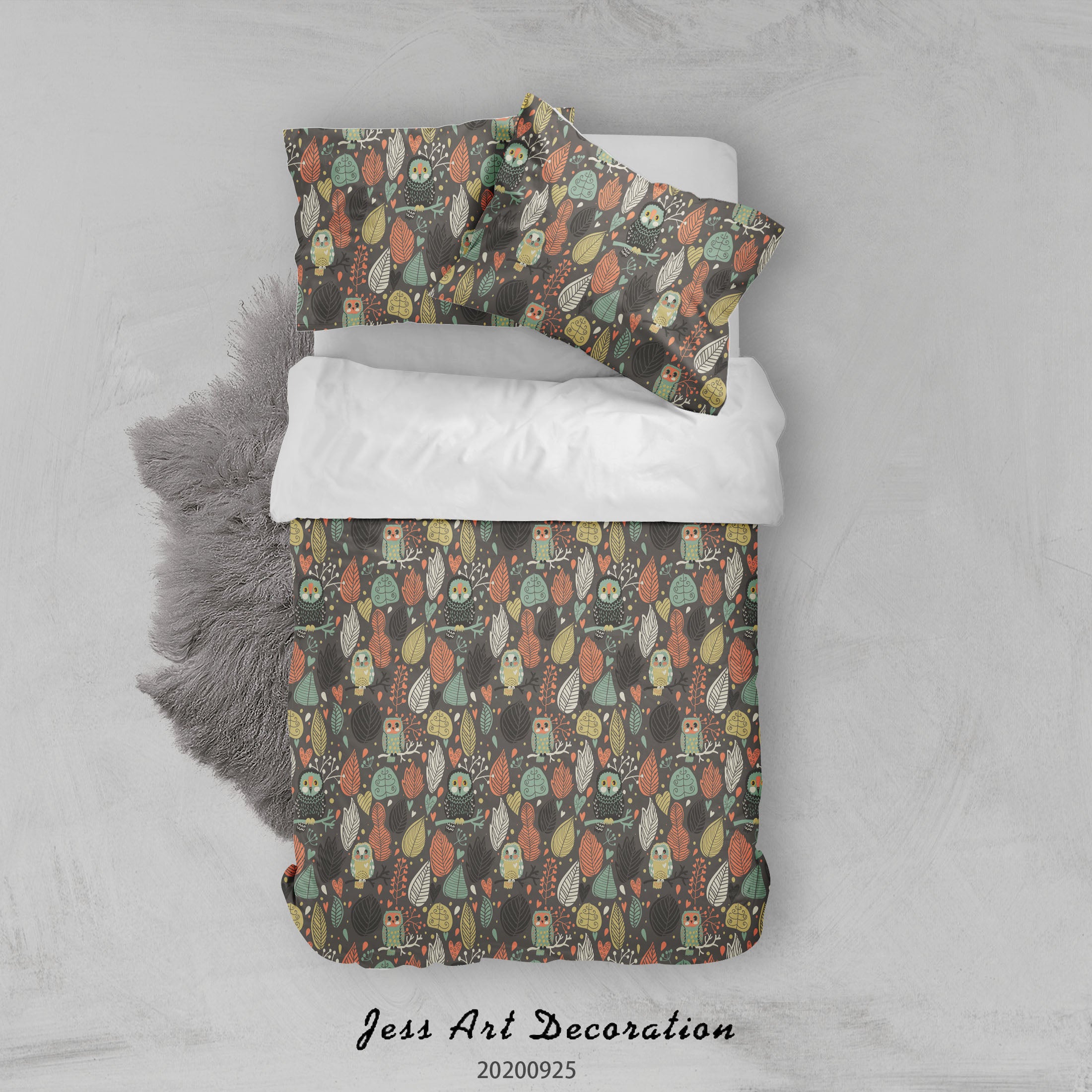 3D Cartoon Animal Owl Leaves Pattern Quilt Cover Set Bedding Set Duvet Cover Pillowcases Wj 6477