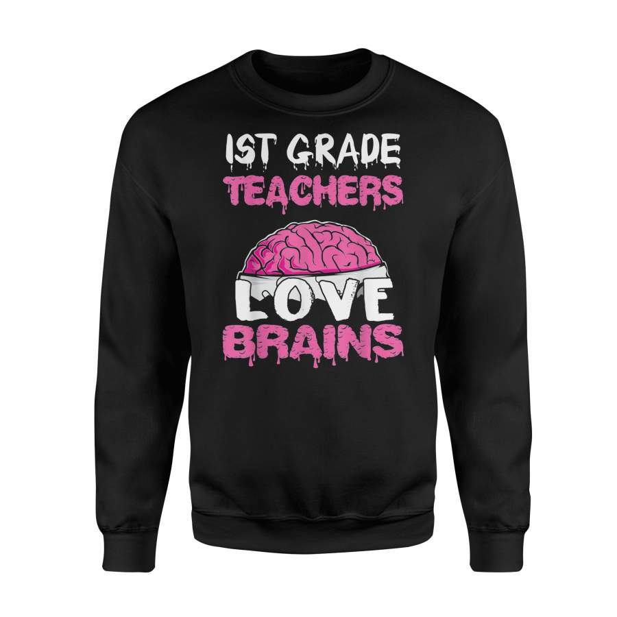 1st Grade Teacher Love Brains Funny Halloween – Premium Fleece Sweatshirt