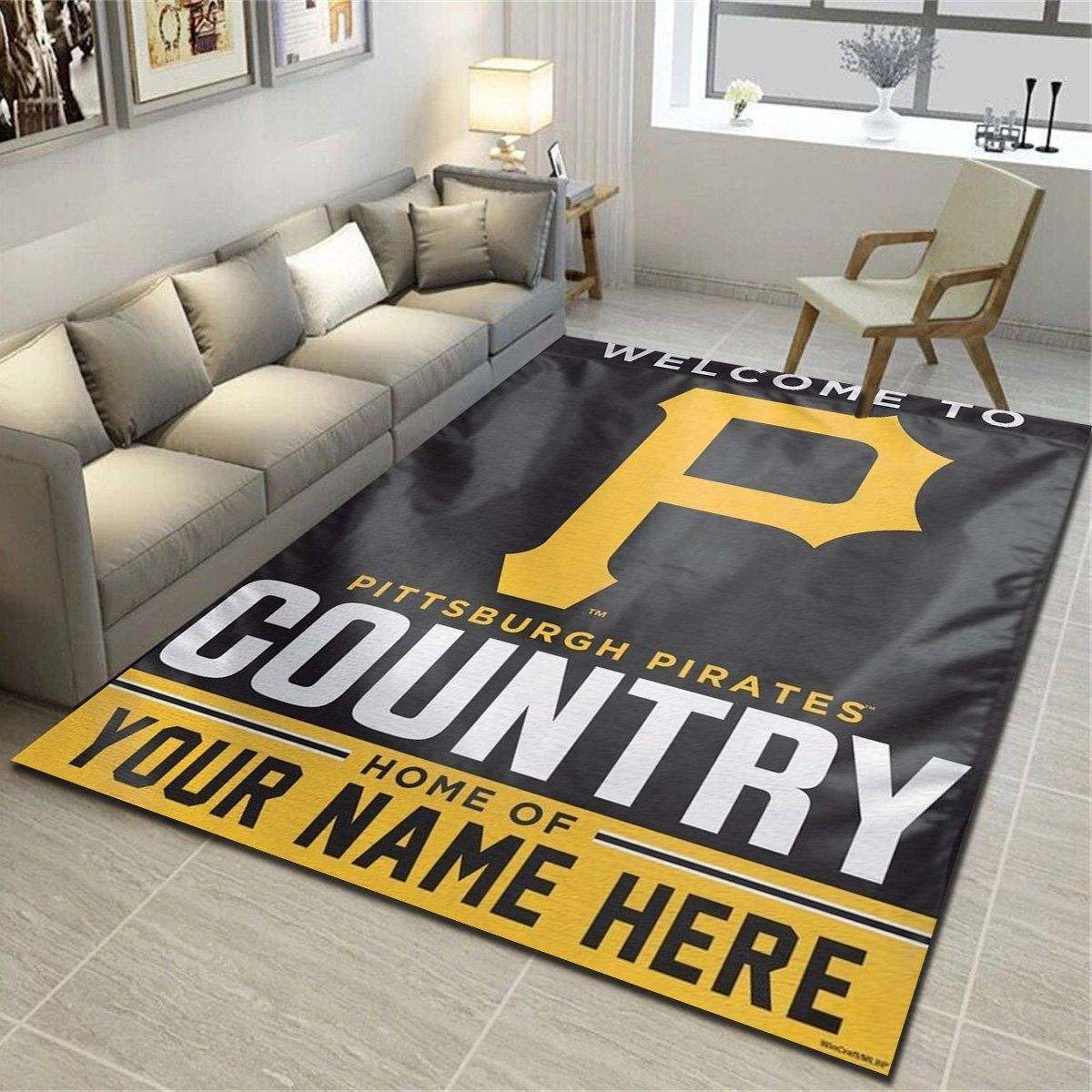 Pittsburgh Pirates Personalized Area Rugs, Team Living Room Bedroom Carpet, Customized Man Cave Floor Mat