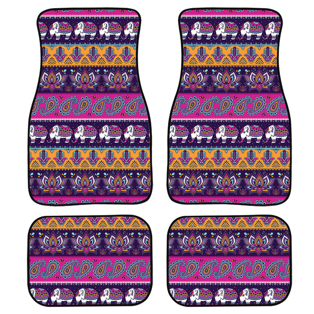 Paisley Elephant Hamsa Pattern Print Front And Back Car Floor Mats, Front Car Mat