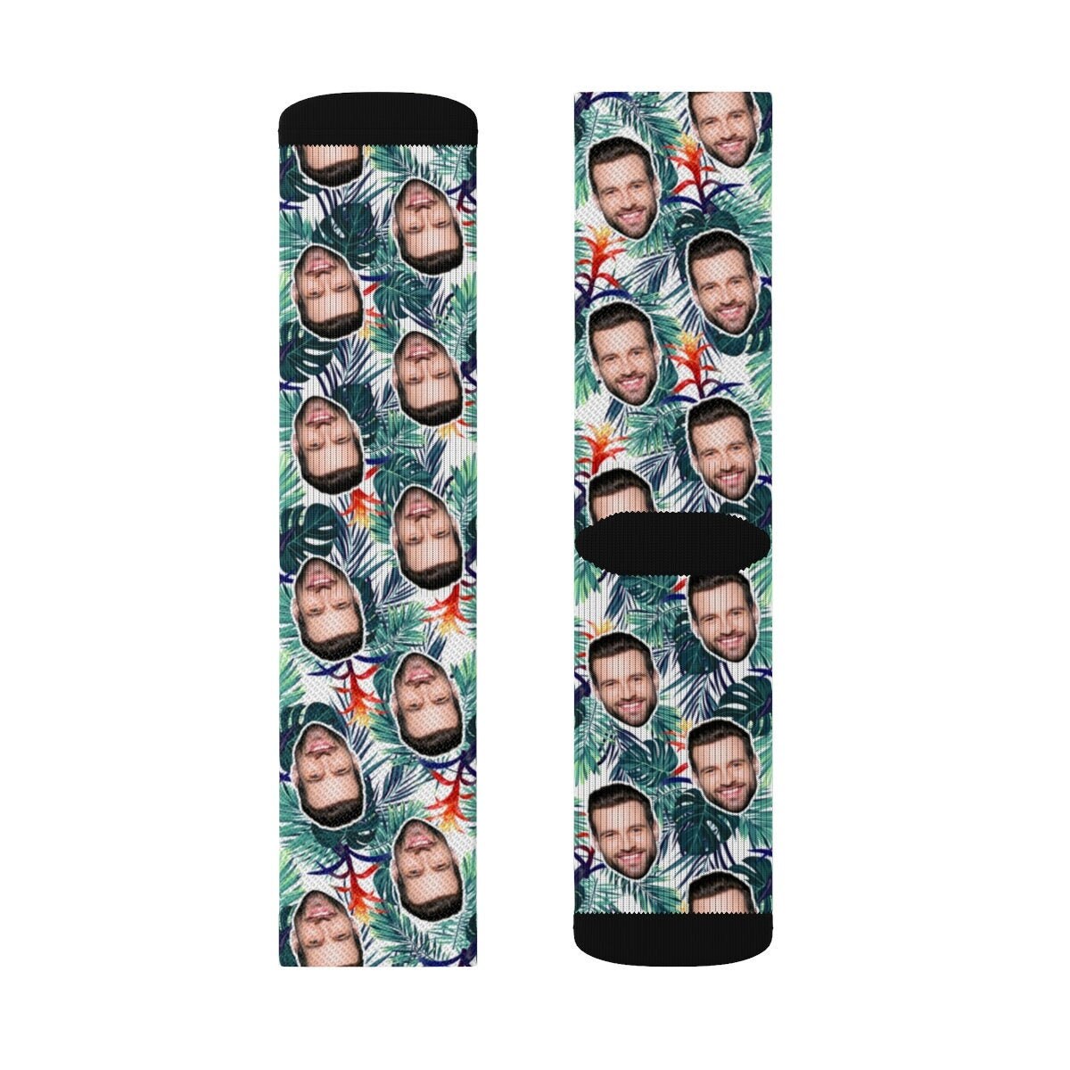 Custom Face Socks, Personalized Photo, Floral Picture Socks, Tropical Flower Socks, Customized Funny Photo Gift For Her, Him or Best Friend