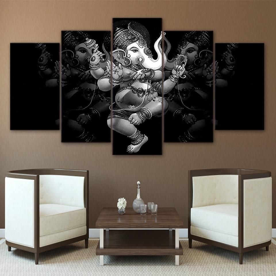 Hindu God Ganesha Elephant 1 Religion 5 Panel Canvas Art Wall Decor