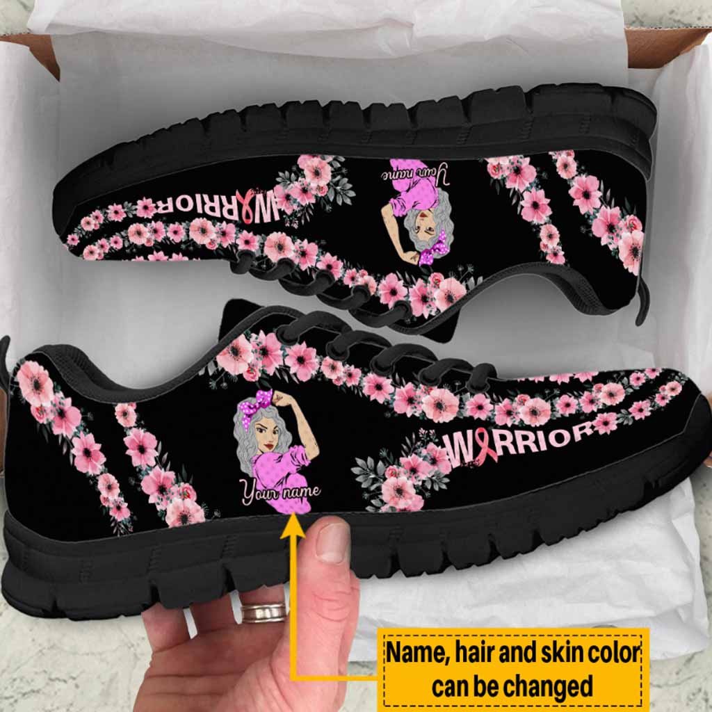 Warrior Unbreakable Girl Pink Ribbon – Personalized Pink October Breast Cancer Awareness Sneakers