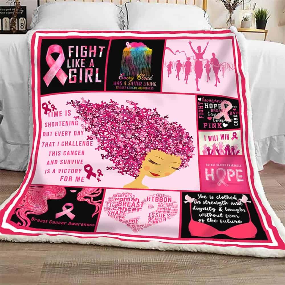 Breast Cancer Warrior – Fight Like A Girl Pink Blanket Gift For Her Women Female Friend Birthday Gift Home Decor Bedding Couch Sofa Soft And Comfy Cozy