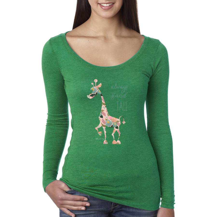 Always Stand Tall Cute Mosaic Wild Giraffe Animal Lover Womens Scoop Long Sleeve Top