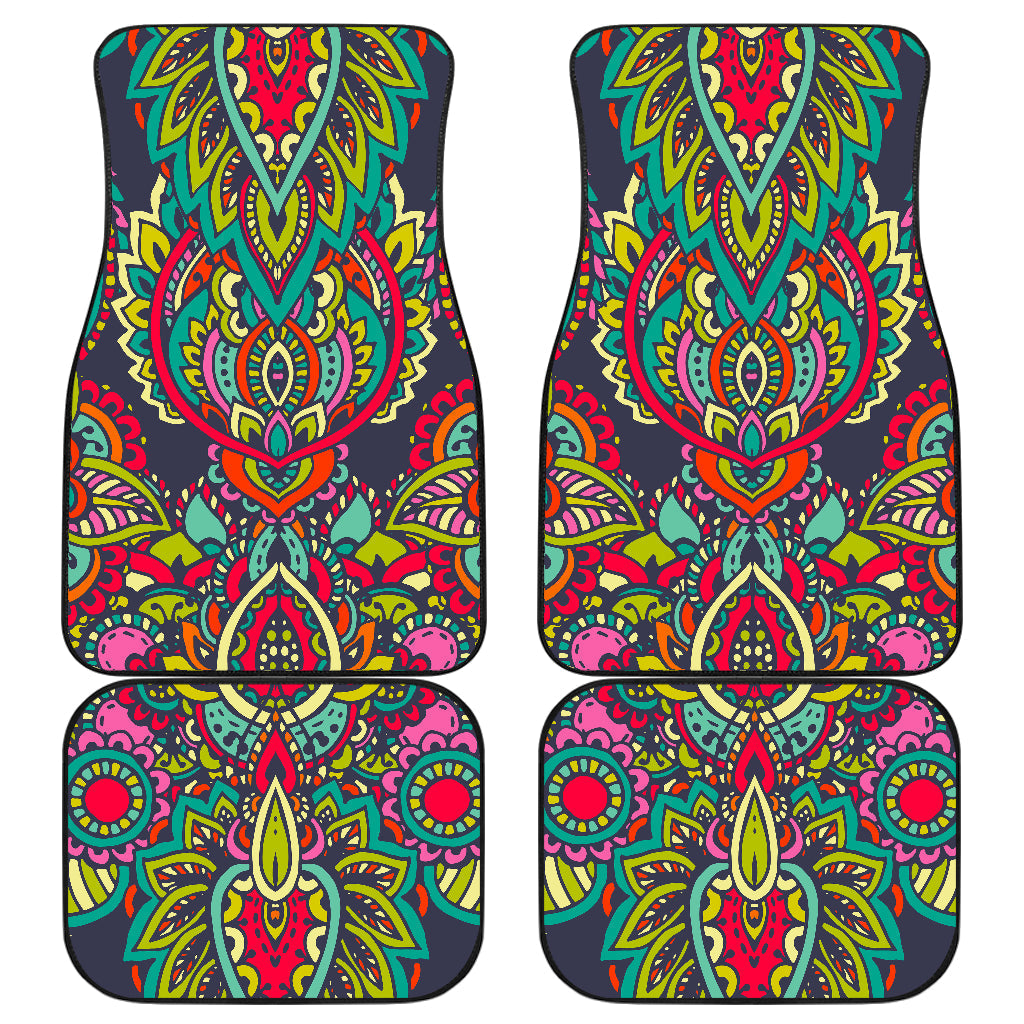 Colorful Floral Mandala Print Front And Back Car Floor Mats, Front Car Mat