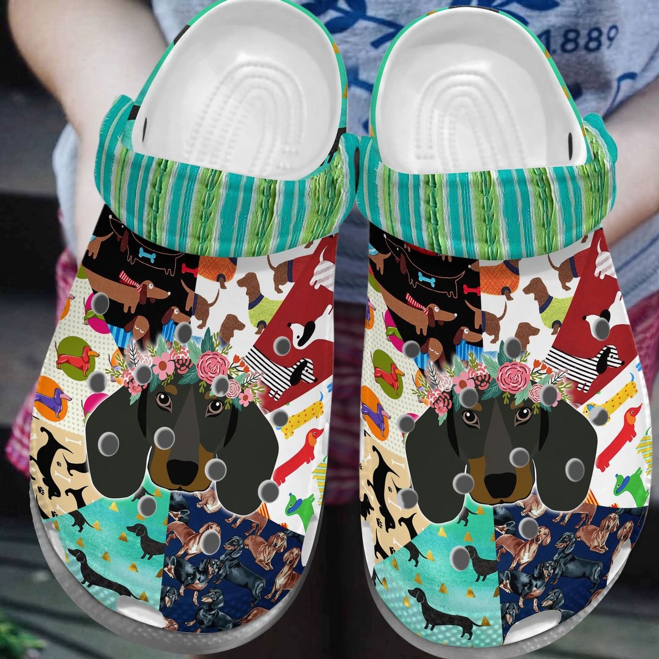 Dachshund And Flower Personalized Clog, Custom Name, Text, Color, Number Fashion Style For Women, Men, Kid, Print 3D