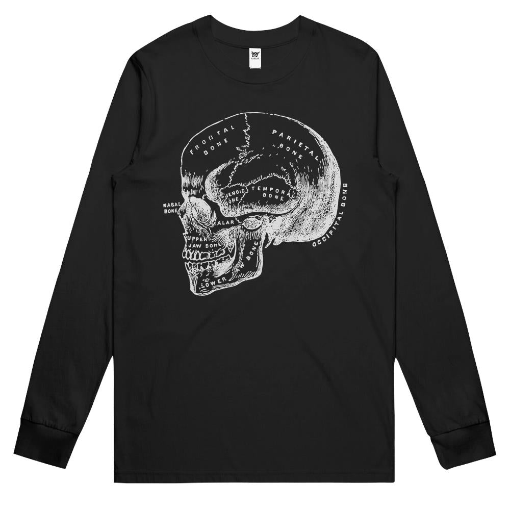 Vintage Anatomy Skull T-Shirt Skeleton Diagram Graphic Tee Long Sleeve T Shirts