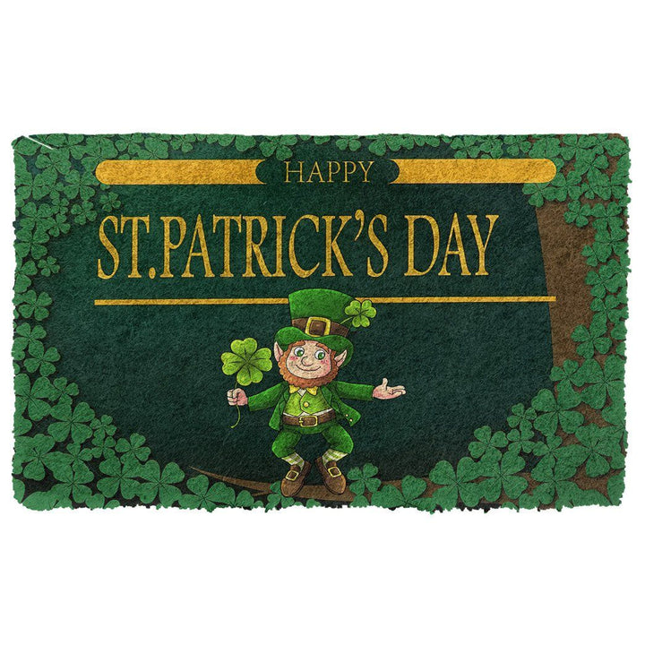 Waybackapparel Happy St Patrick Day Leprechaun Custom 3D Doormat