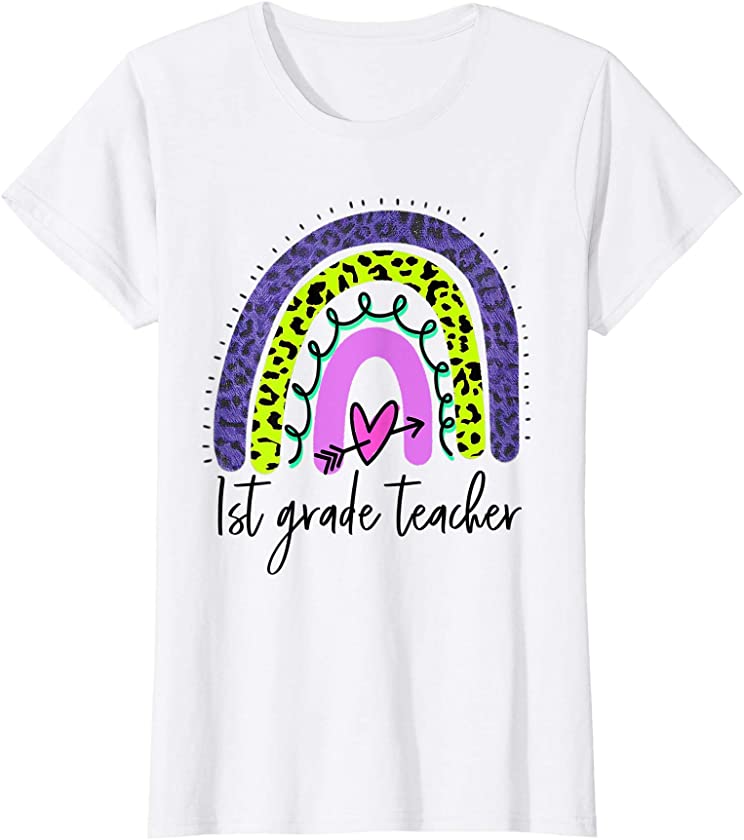 Womens 1st Grade Teacher Leopard Rainbow First Grade Teacher Women T-Shirt