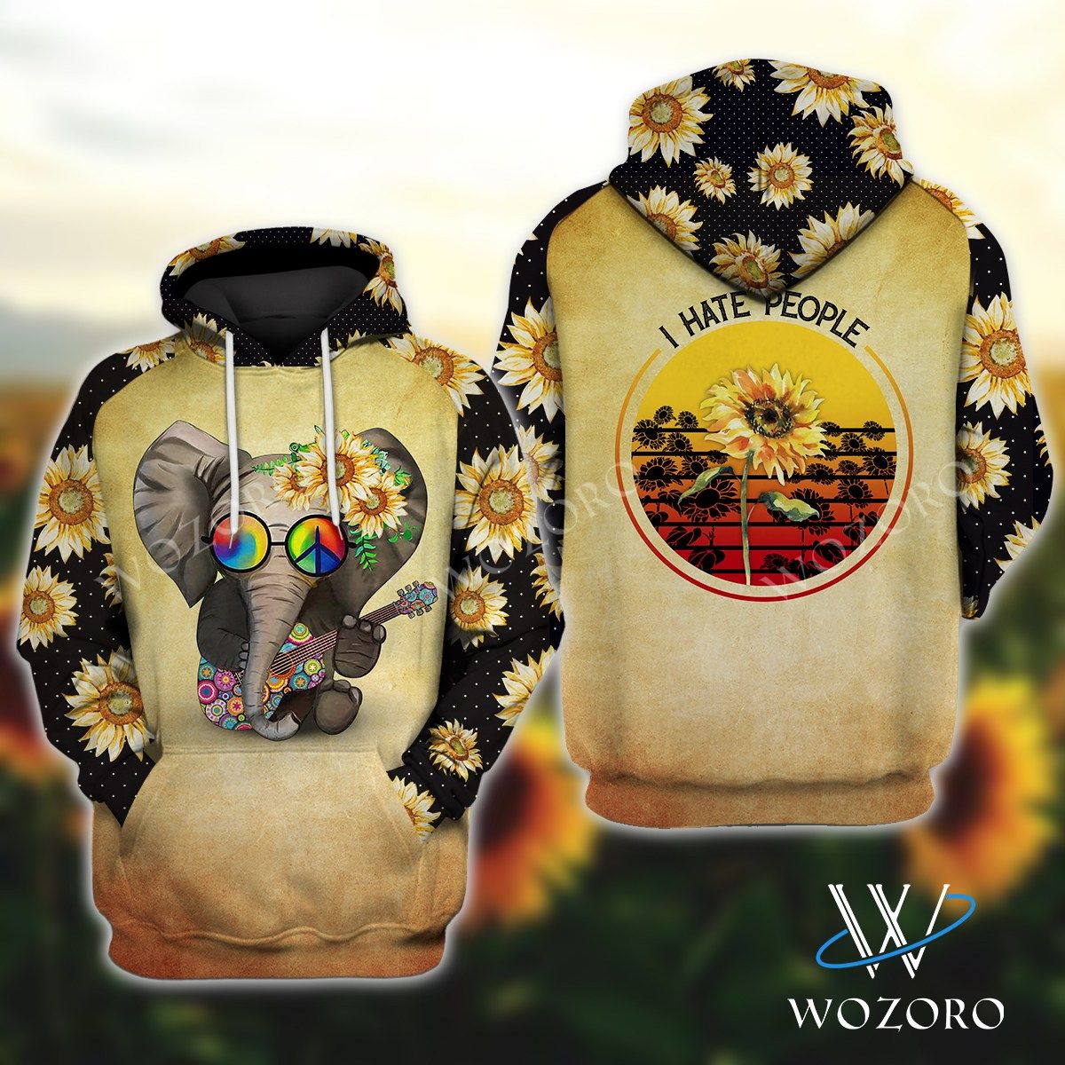 Sun Flower Guitar Elephant Hippie Awesome 3D Printed Sublimation Hoodie Hooded Sweatshirt Comfy Soft And Warm For Men Women S To 5Xl Ctc25039218