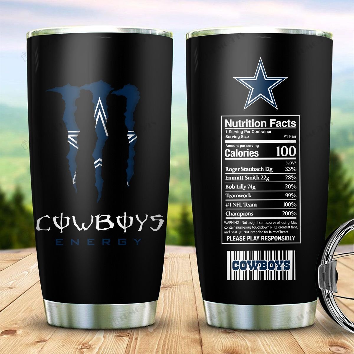 Buy Dallas Cowboys American Football Team Monster Energy Nutrition Facts Stainless Steel Tumbler