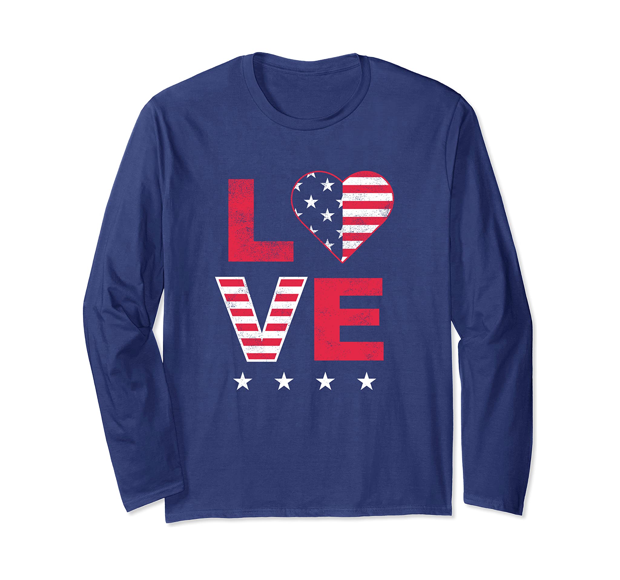 American Flag Heart Red White Blue Cute 4th of July Top Long Sleeve T-Shirt