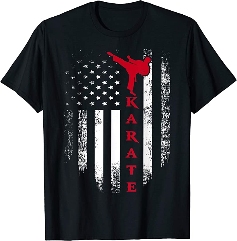 Vintage USA Red White Karate American Flag T-Shirt Cool Gift