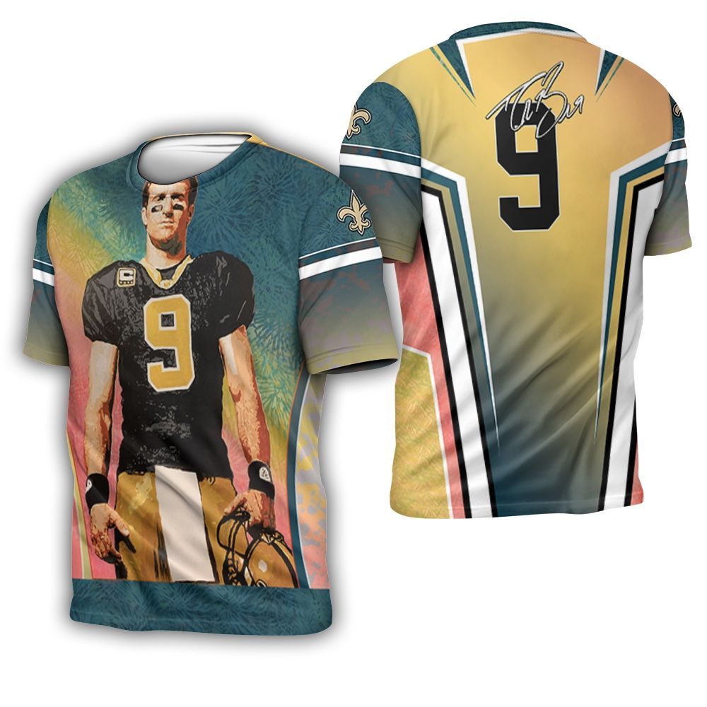 New Orleans Saints Oil Painting Drew Brees 9 3D T-Shirt