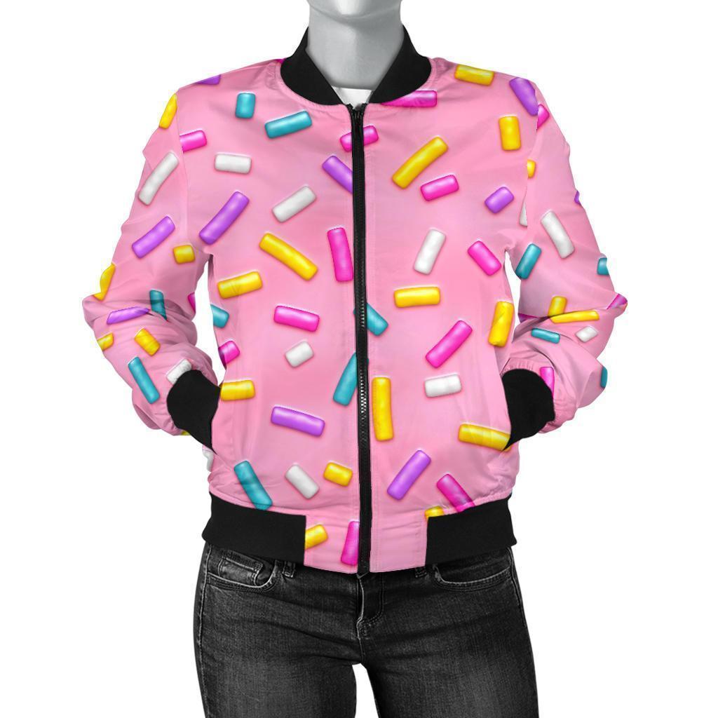 Pink Candy Pattern Print Women Casual Bomber Jacket 3D All Over Print