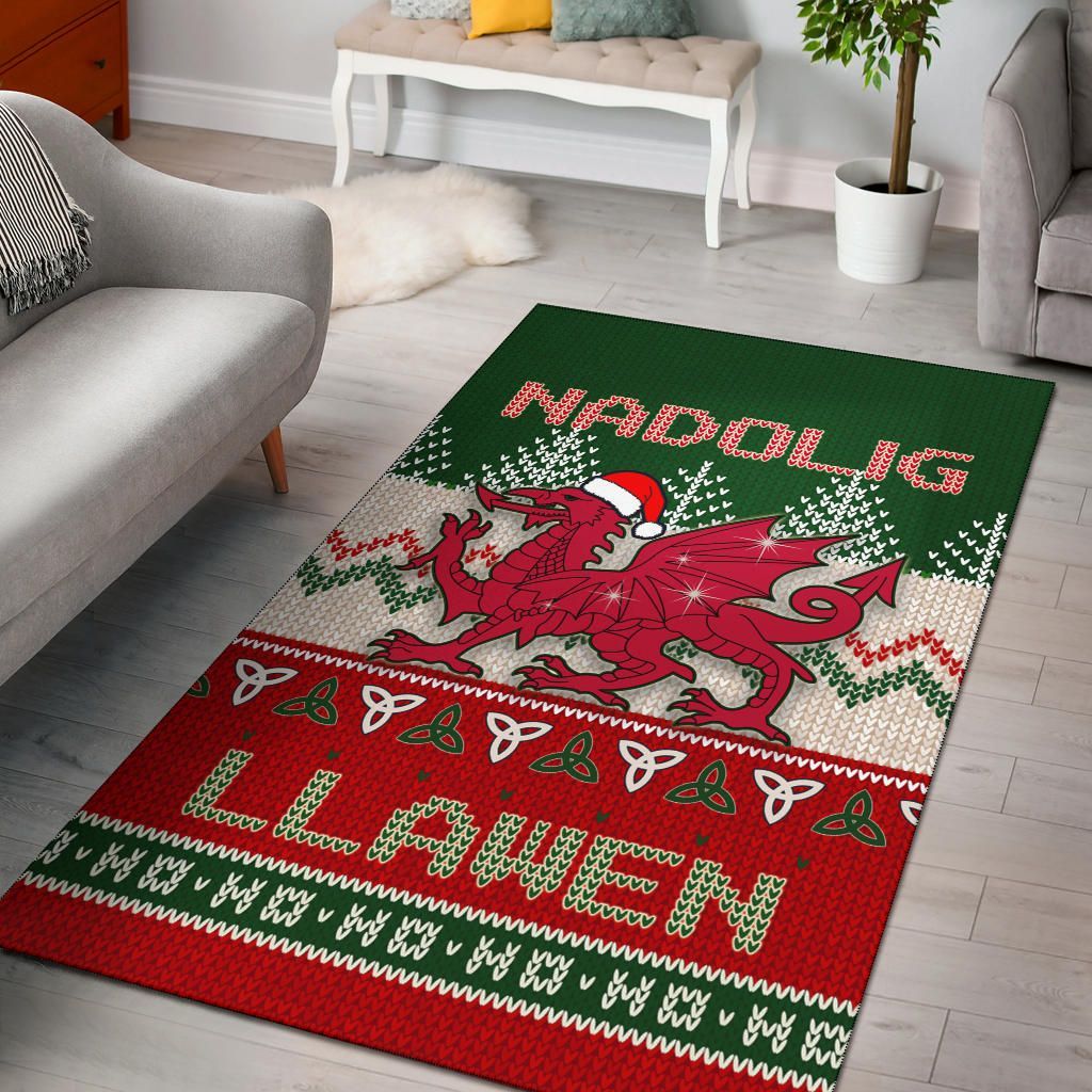 Welsh Dragon Nadolig Llawen Ugly Christmas Style Green Area Rug – BN22