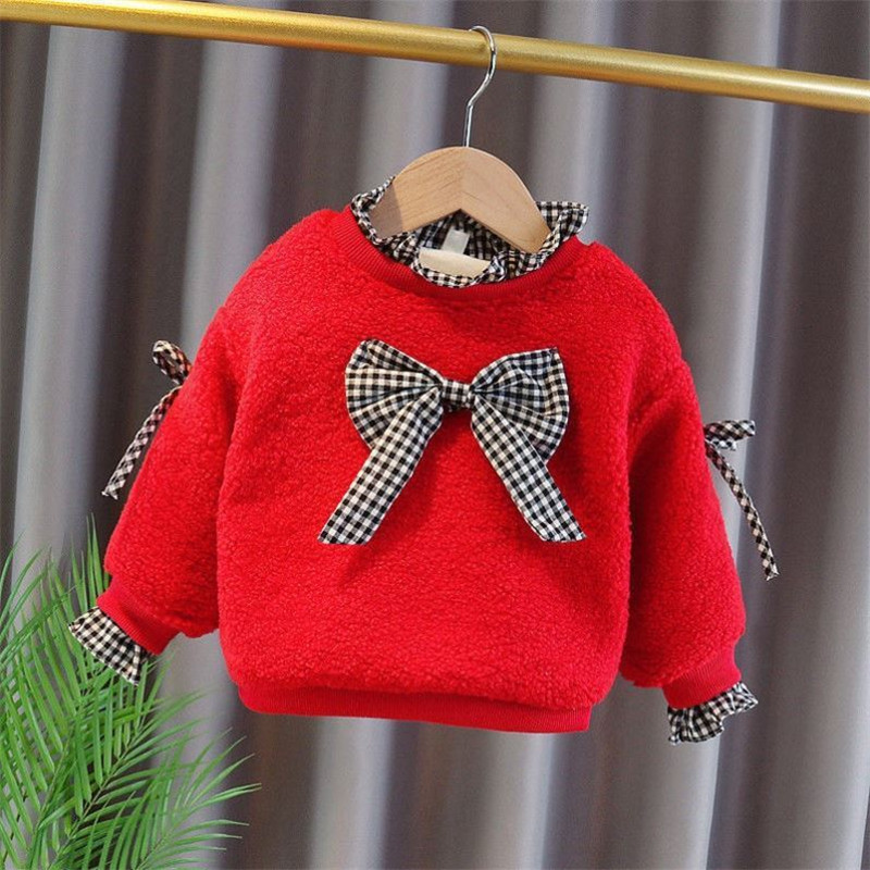 2022 Spring Winter Girl Casual Sweater Children’s Knitted Woolen Kids Cute Bunny Warm Thicken Bowknot Long Sleeve Plus Velvet alx