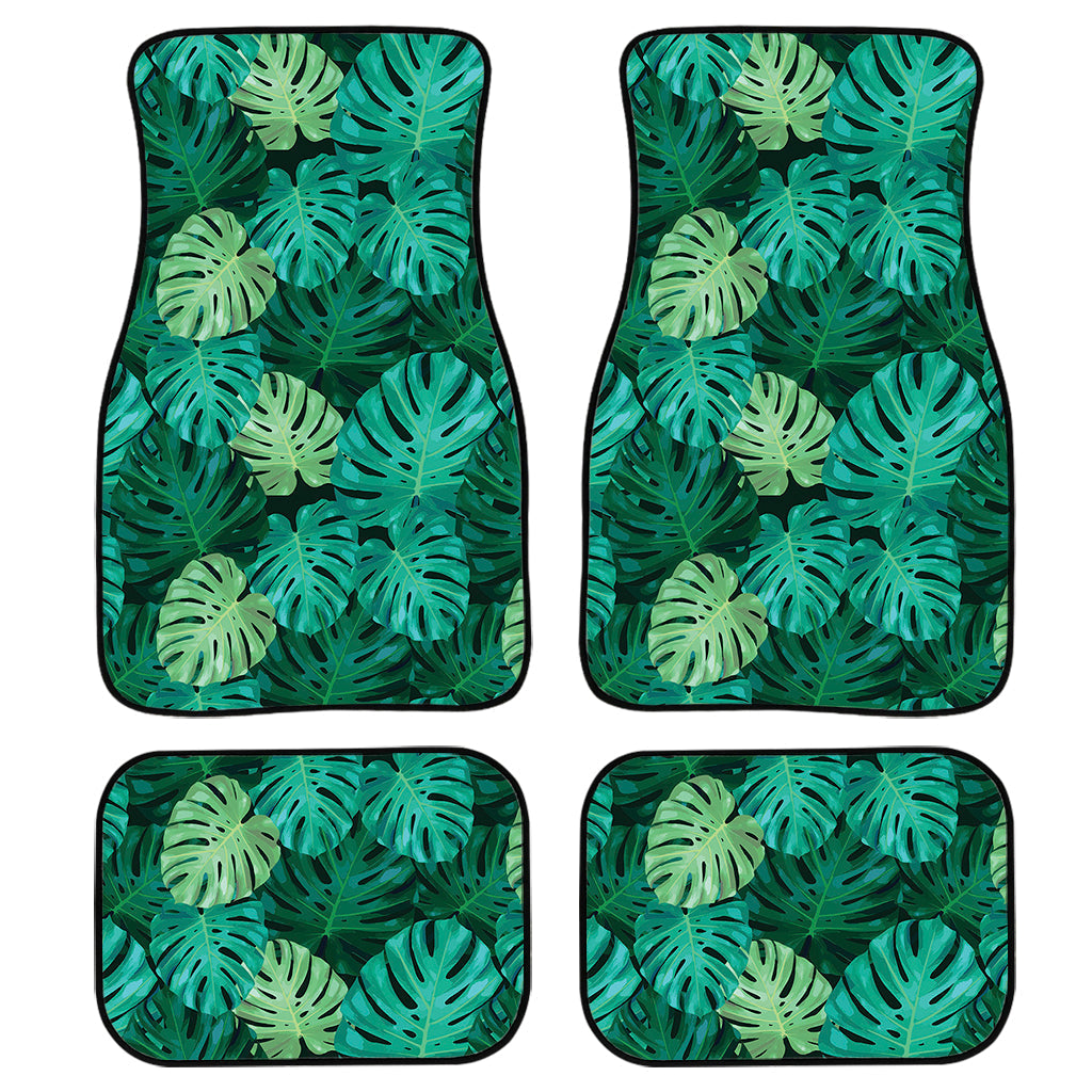 Green Tropical Monstera Pattern Print Front And Back Car Floor Mats, Front Car Mat