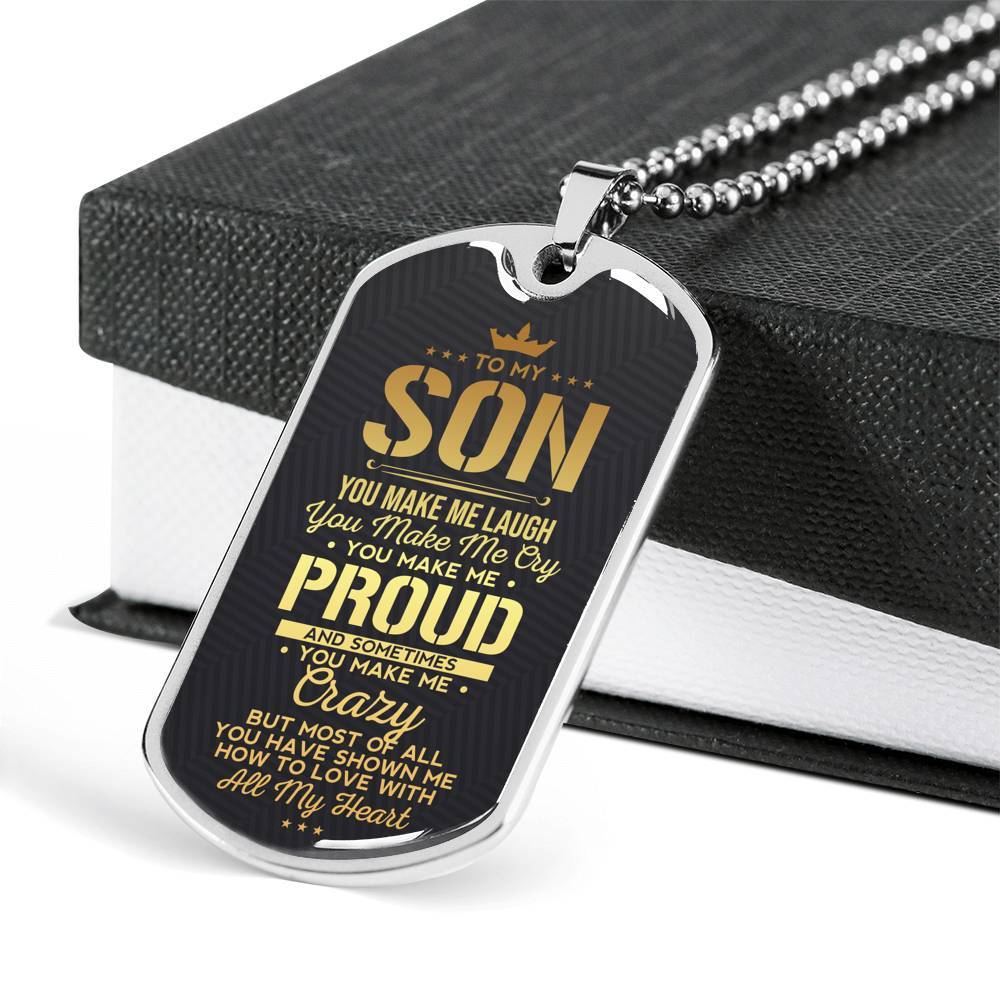 To My Son You Make Me Laugh Love Mom Dad Dog Tag Necklace