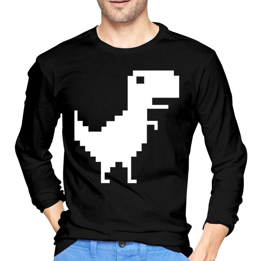 8-bit Trex Men’s Cotton Long-Sleeve T-Shirt Crew Neck