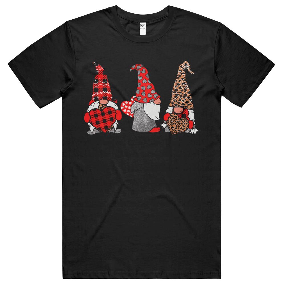 Three Gnomes Holding Heart Leopard Happy Valentine’S Day Tee T Shirts