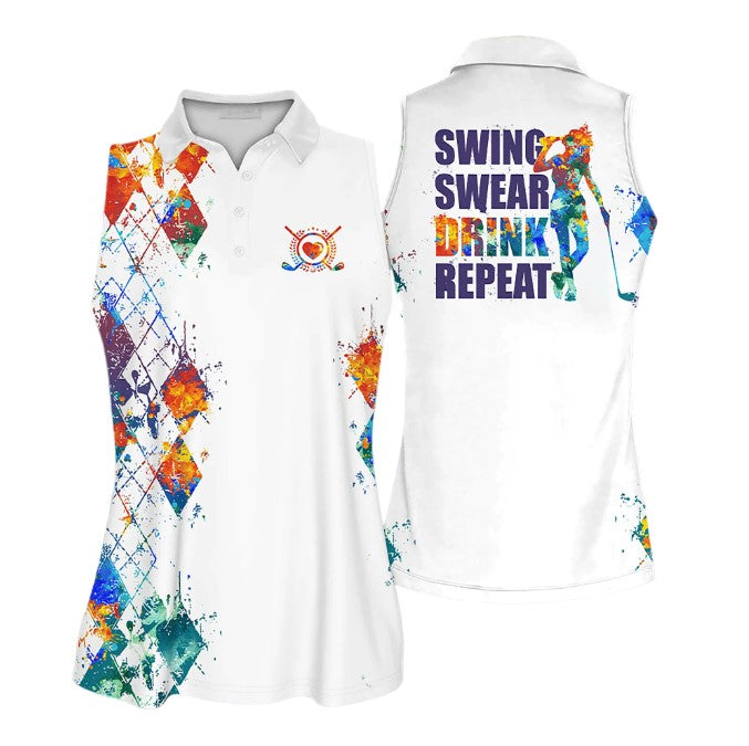 Swing Swear Drink Repeat Funny Golf Short Sleeve Polo Shirt, Golf Shirt, Gift For Golf Lover