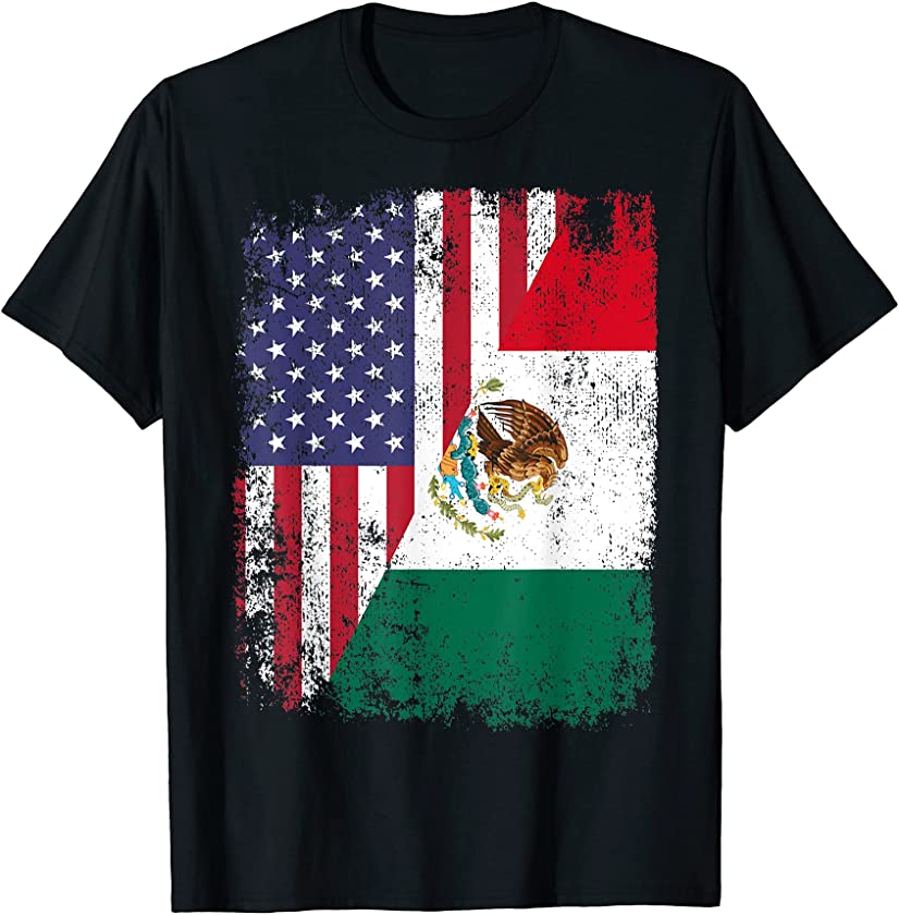 American Mexican Roots Half American USA Mexico Flags T-Shirt