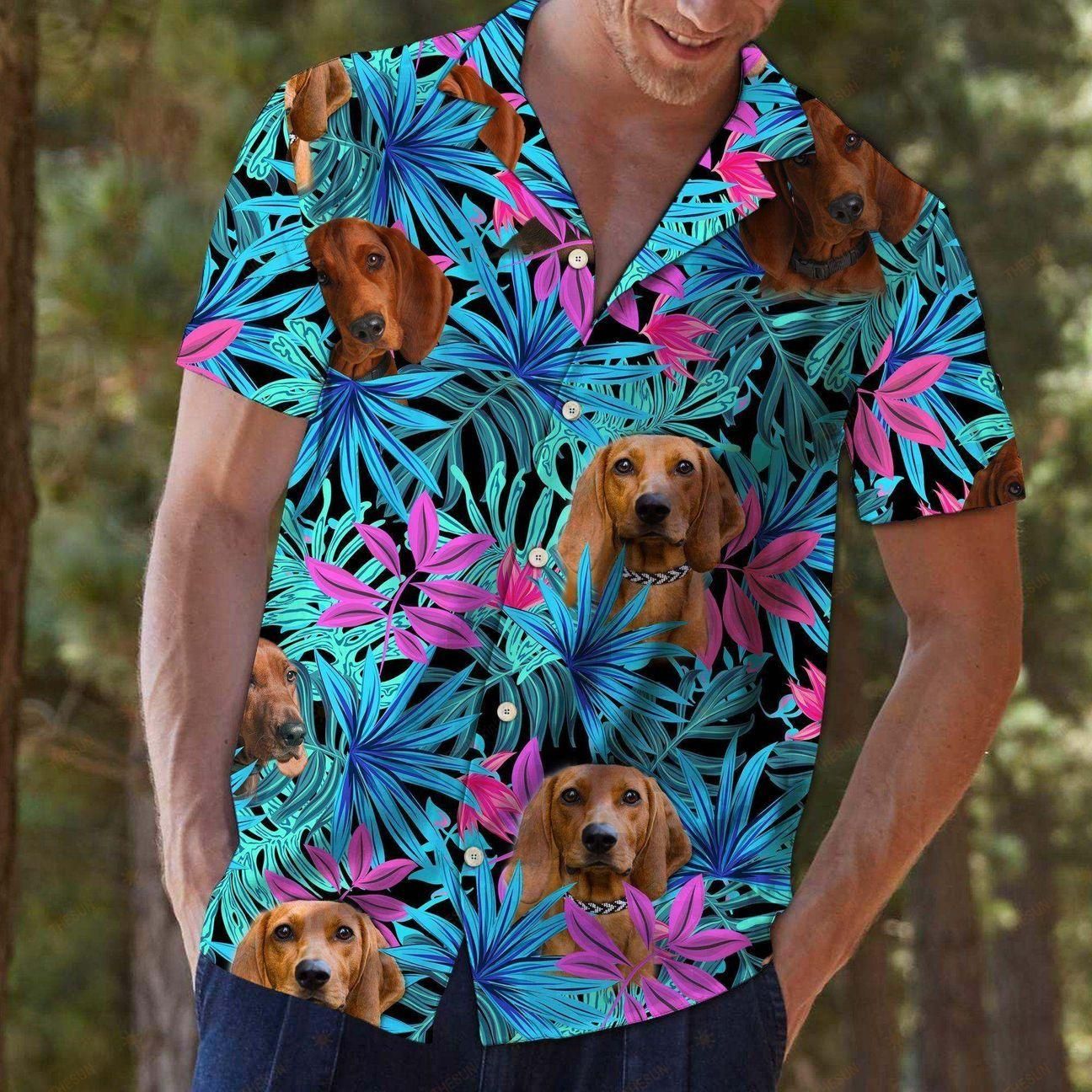 Tropical Redbone Coonhound Aloha Hawaiian Shirt Colorful Short Sleeve Summer Beach Casual Shirt For Men And Women