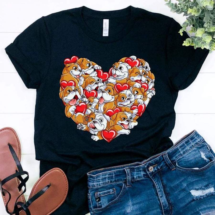 English Bulldog Valentines Day Shirt, Valentine Gift, Hearts Day, Cute Couple Tee