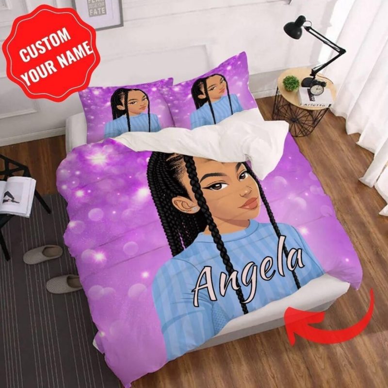 Personalized Purple Black Girl Dreams Duvet Quilt Bedding Set