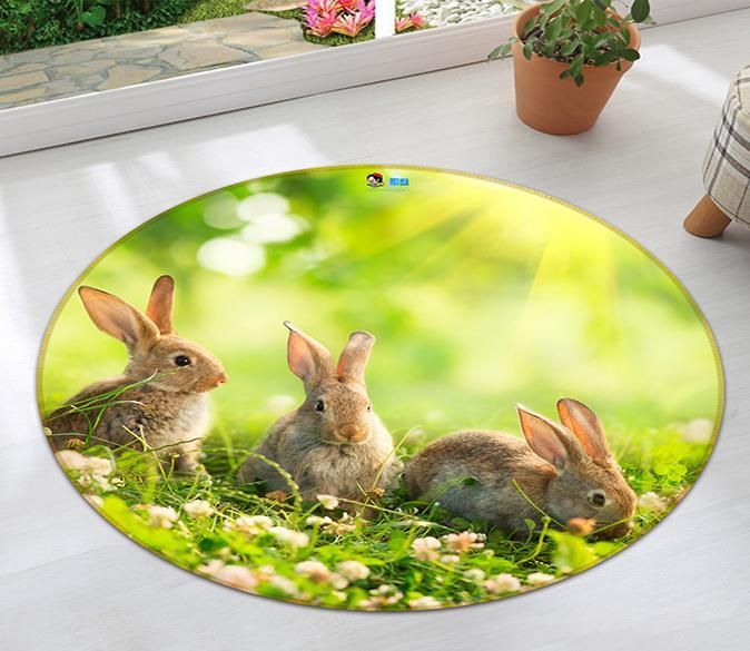 3D Cute Rabbit 006 Round Rug – Round Carpet Home Decor