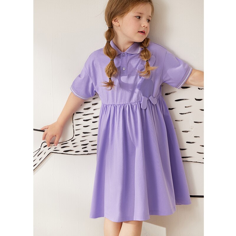 AMII Girls Dress Summer 2022 Polo Collar Cotton Casual Loose A-line Dresses 3-12y kids Fashion Children Clothes Vestido 22240091 alx