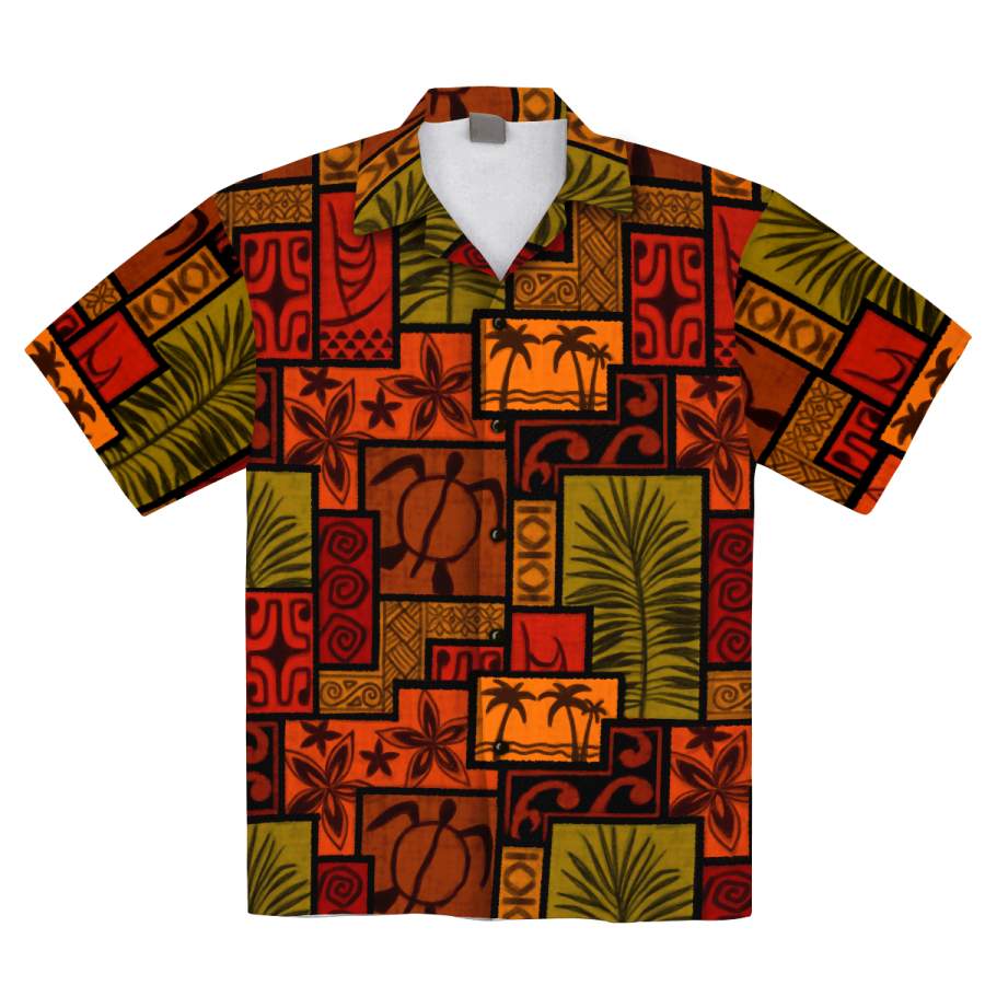 African Pattern Turtle Tropical Hawaii Aloha Shirts Ha66564