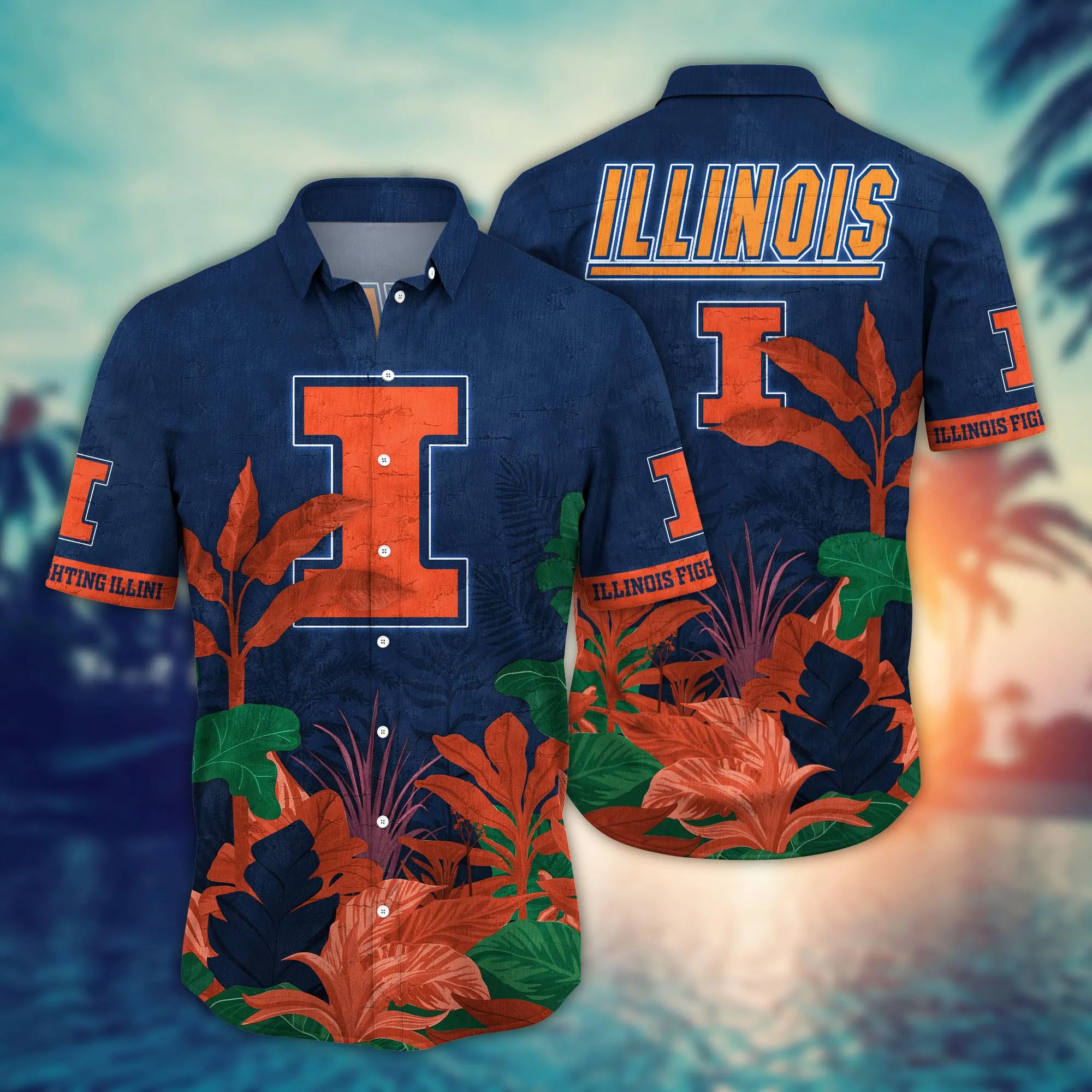 Illinois Fighting Illini NCCA Hawaiian Shirt Sun Rays Aloha Shirt