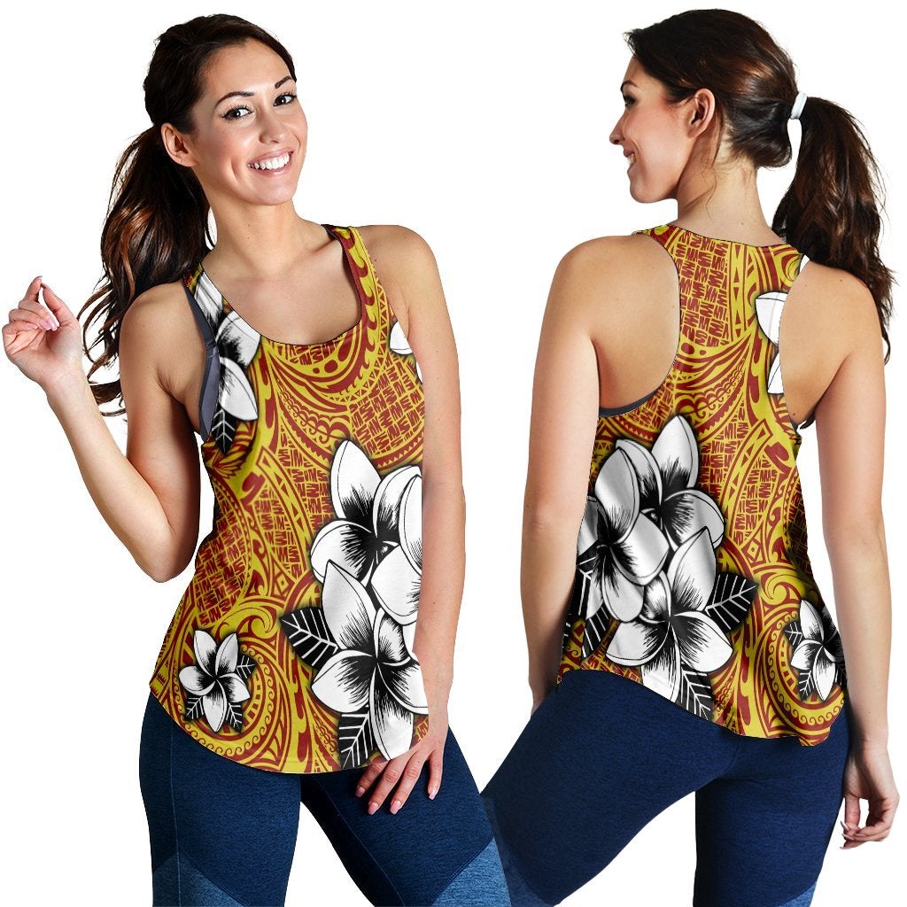 Hawaii Plumeria Tribe Yellow Red Polynesian Racerback Tank Ah Ha1159