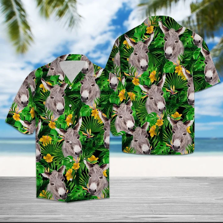 Donkey With Yellow Flowers And Green Leaves Hawaii Shirt Ha17000