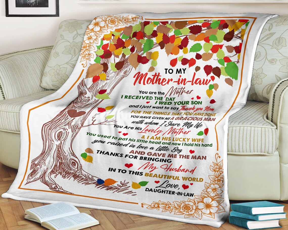 To My Mother-In-Law Thanks For Bringing My Husband Into This World Fleece Blanket Gift For Family,Birthday,Parents,Mother,Mom Gift Home Decor Bedding Couch Sofa Soft And Comfy