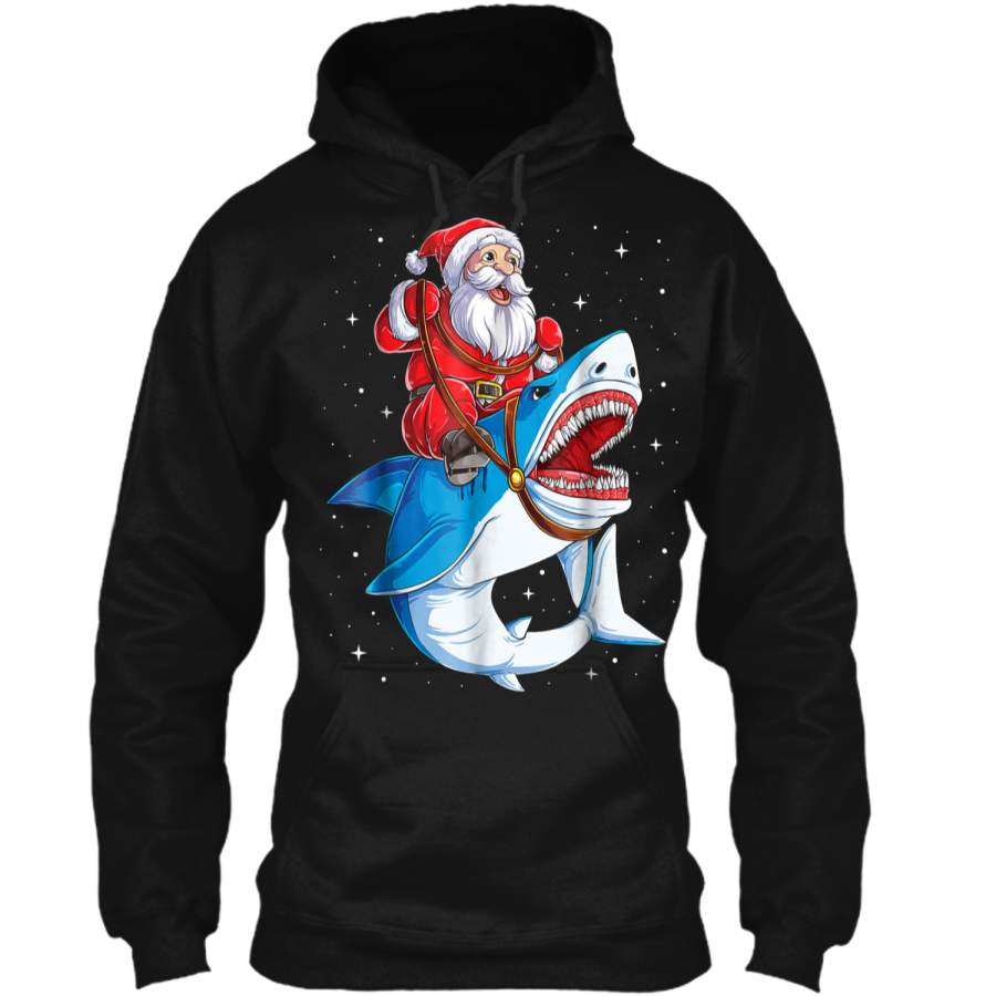 Shark Christmas  Boys Santa Shark Kids Sharkmas Xmas Pullover Hoodie 8 oz