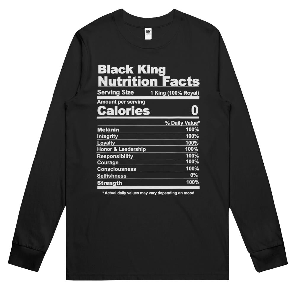 Nutritional Facts Shirt, Nutritional Facts Long Sleeve T Shirts, Black King Nutrition Facts Shirt, Black King Nutritional Facts, Black King Long Sleeve T Shirts