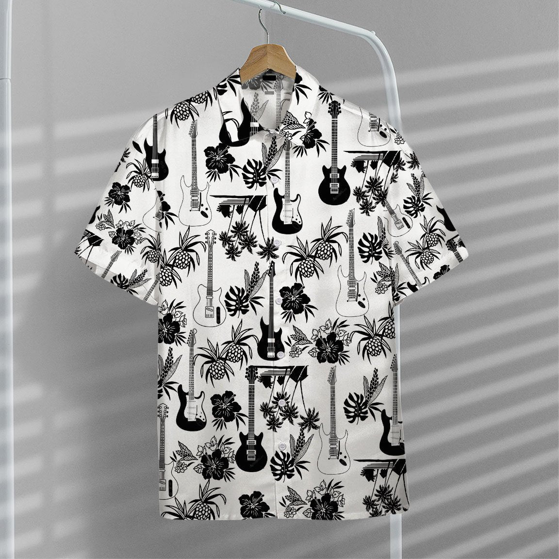 Tropical Electric Guitar Hawaiian Unisex Print Aloha Short Sleeve Casual Shirt Ha28933