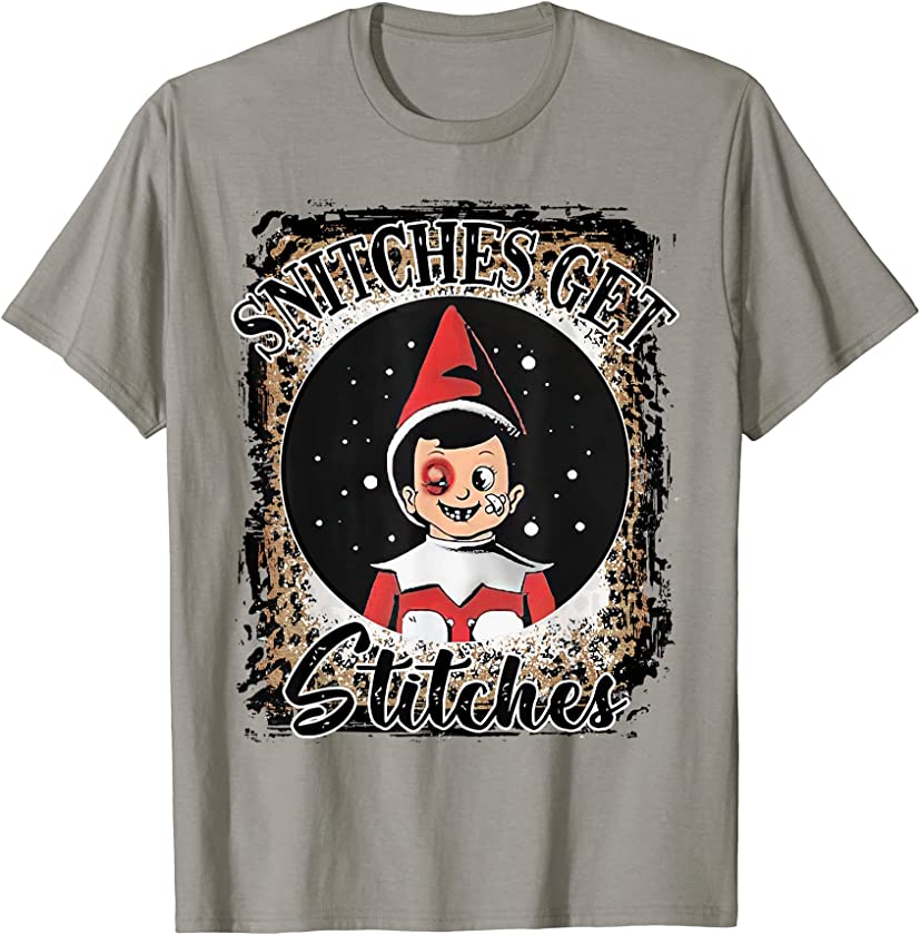 Snitches Get Stitches Funny Christmas Leopard T-Shirt