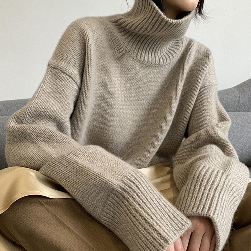 Woman Turtleneck Pullover Sweater Casual Vintage Oversized Long Sleeve Pullover 2022 Autumn Female Thick Warm Elegant Clothes alx