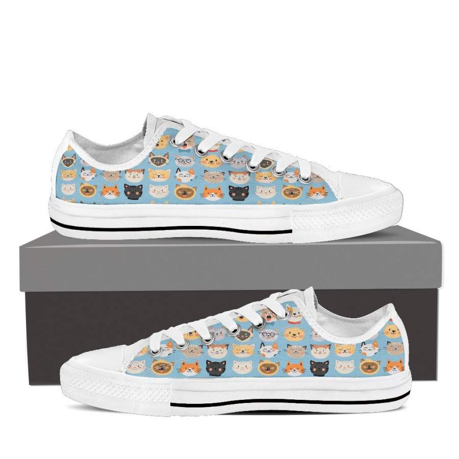 Blue Cat Faces Low Tops (Women’s)